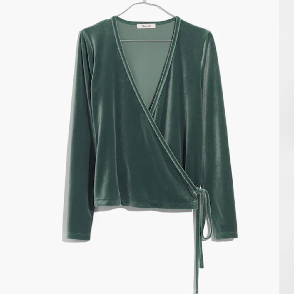 Green Madewell Velvet Wrap Blouse S
